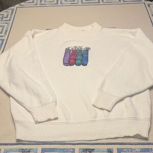 White Sweatshirt with Colorful Boot Print